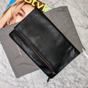 Everlane Foldover Pouch Clutch Black Leather